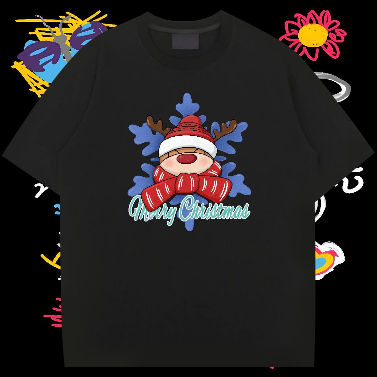 Fashion Designer T shirt 230g 100% Cotton Christmas Sports Casual Tops Breathable Crew Neck Loose Fit Couples T Shirts Cartoon Print