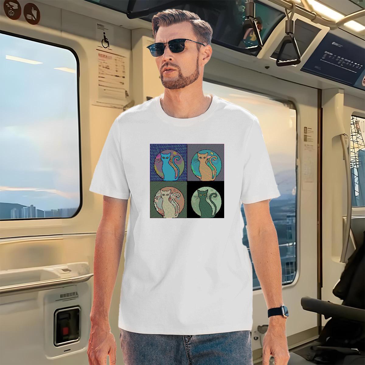 New T Shirts Men 230g Cotton cat Sports Casual Clothings Pure Cotton Classic Men Tops Tees Custom Printing