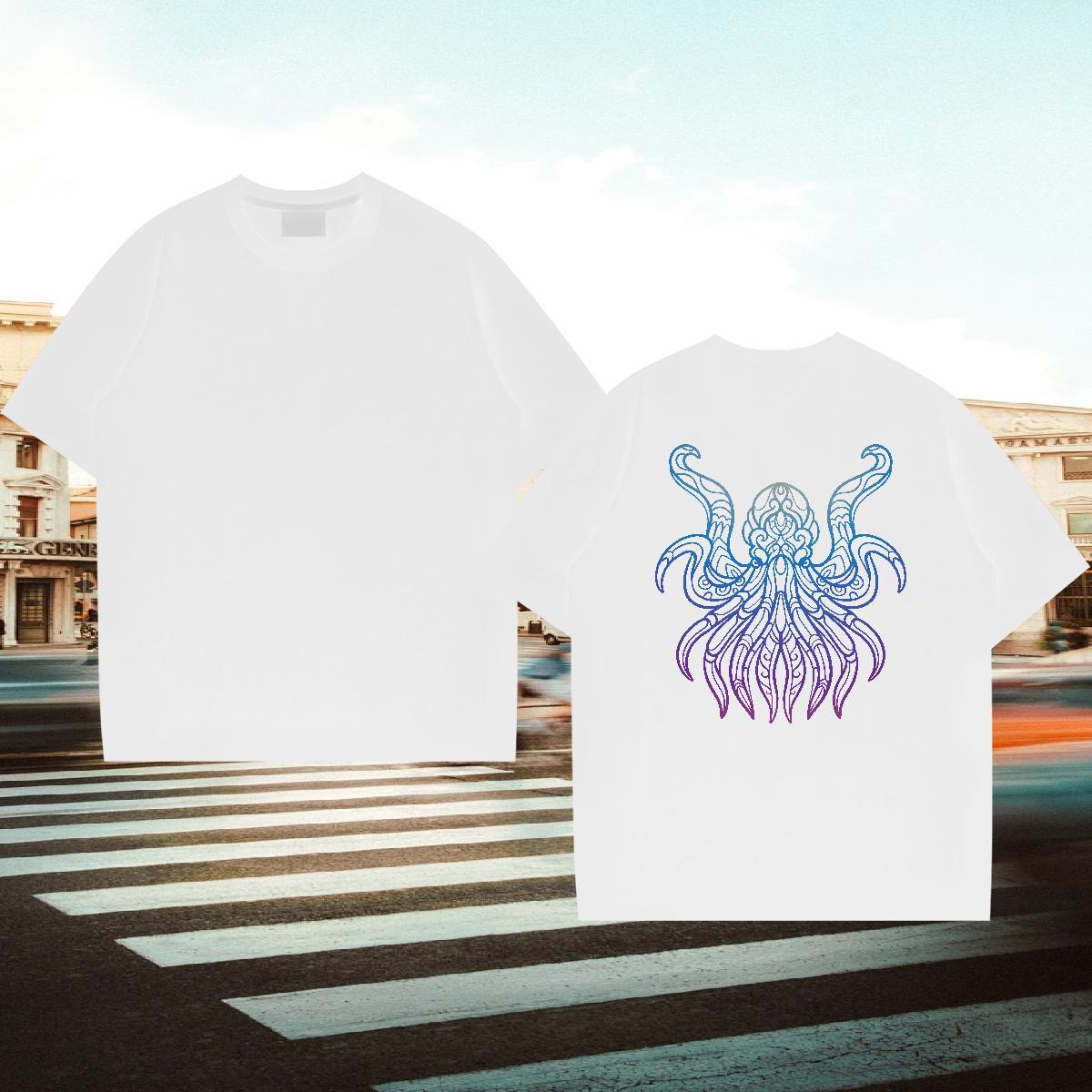 Casual New T shirt 230g 100% Cotton octopus Street Casual Clothes O Neck Short Sleeves Soft Men Tshirts Plus Size Cartoon
