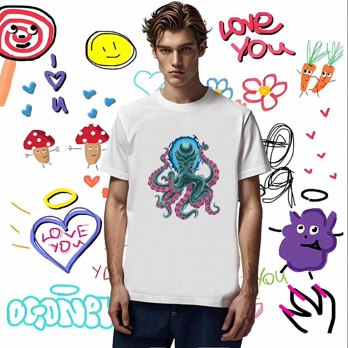 Fashion Design Men T Shirts 230g Cotton octopus Home Outdoor Tops Shirt Short Sleeve Soft Classic Tshirts Cartoon Print