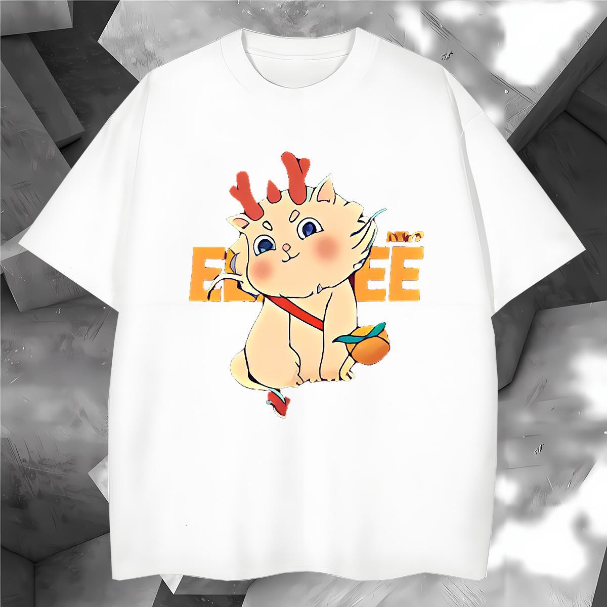 T Shirts Men 230g 100% Cotton cat Outdoor Breathable Crew Neck Plus Size Cartoon Couples T Shirts Fashion Unisex Polos