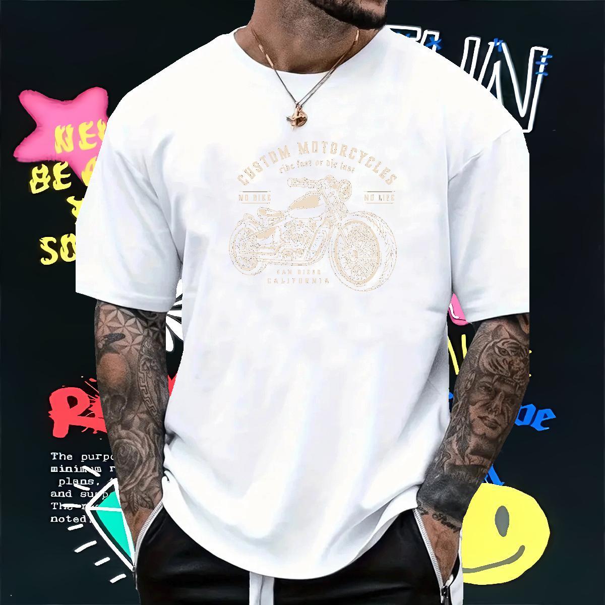 Classic Casual T-Shirts Motorcycle Polos 230g Cotton Casual Daily Wear Comfortable Plus Size Cartoon Breathable Crew Neck Men Tops Tees