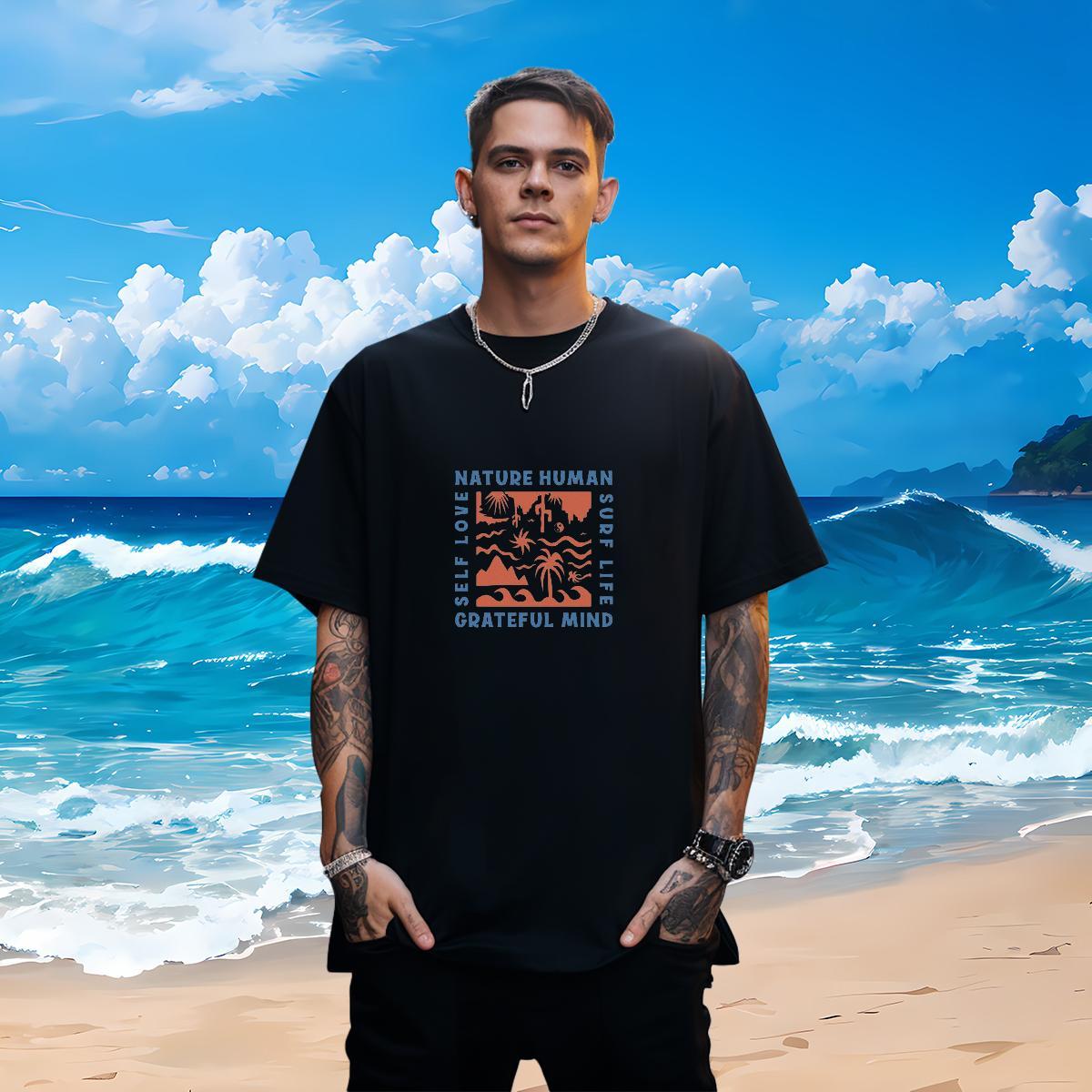 Designer Fashion T-Shirts for Men 230g 100% Cotton tree Casual Beach Tshirts Round Neck Short Sleeve Comfortable Mens Tshirts Floral Print