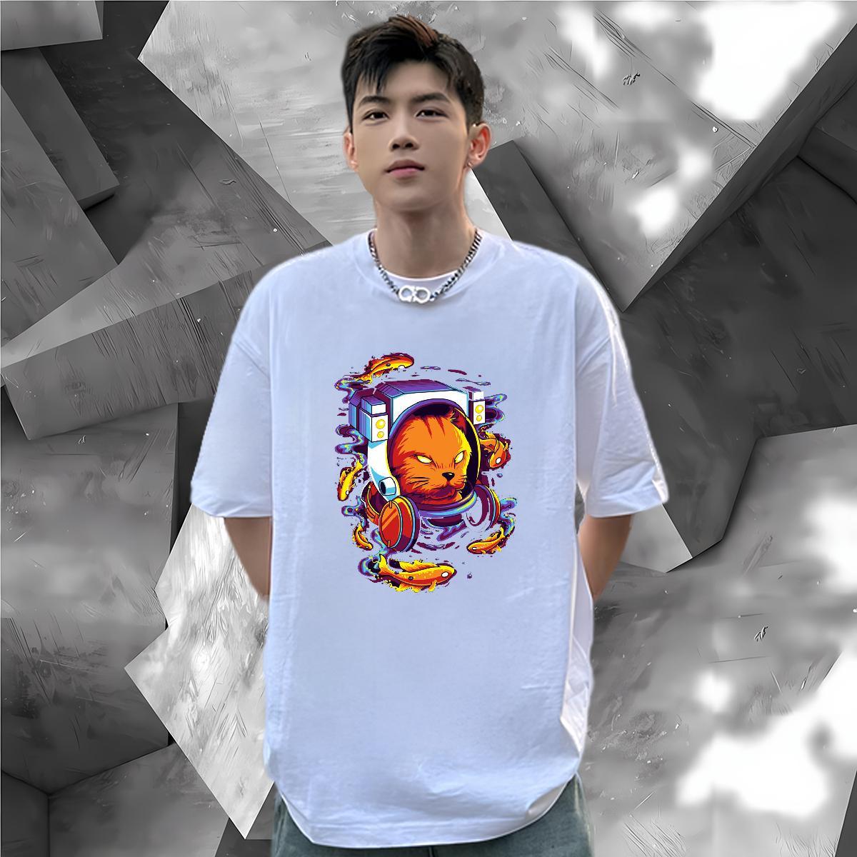 Classic T Shirts Men 230g Pure Cotton cute Sports Casual Tops Breathable Short Sleeve Designer Men Clothes T-Shirt Anime Print