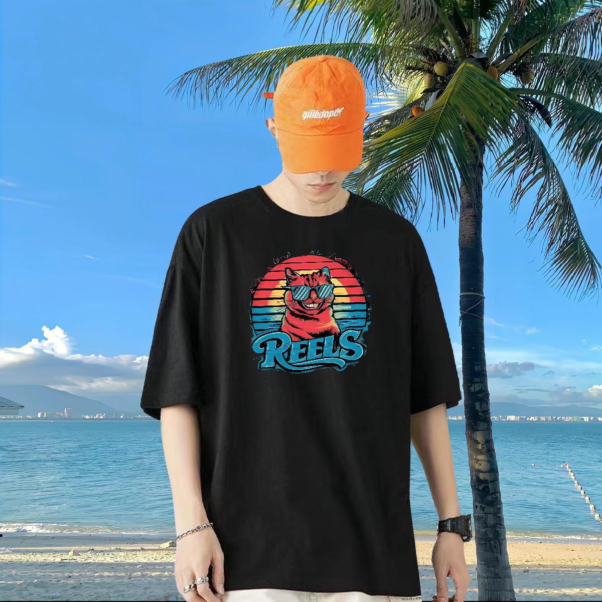 New Arrival T-Shirts 230g Pure Cotton cat Street Casual Tops Shirt Breathable Designer Men Tops Tees Skull