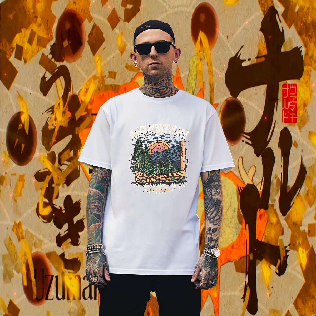 High Quality Men Tops Tees 230g Cotton Sport mountains Plus Size Custom Breathable Crew Neck Casual New Man T Shirts Tops Shirt