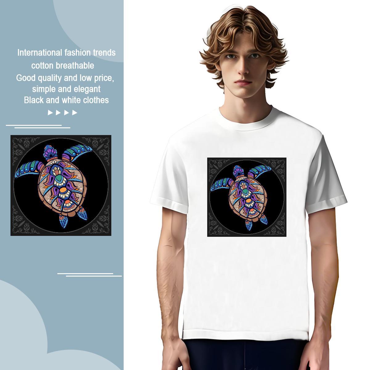 T shirt 100% Cotton 230g tortoise Beach Pure Cotton Cartoon Print Tshirt for Man Woman Stylist Loose Fit Tee Shirt