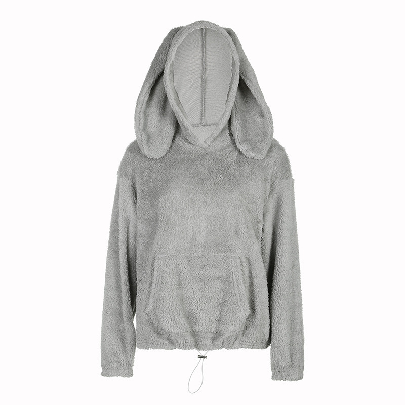 Cute Rabbit Ears Plush Hoodie for Women Autumn/Winter New Style Lazy Loose Hooded Warm and Velvet Top