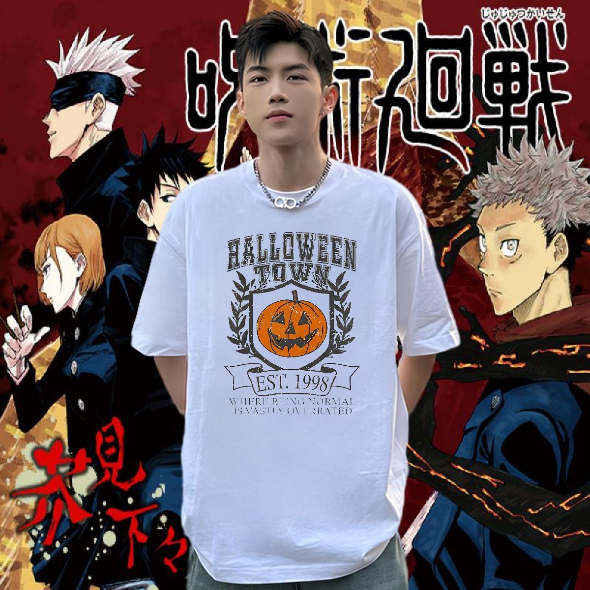 Factory Direct T shirt 230g Cotton pumpkin Daily Wear Tops Tees Breathable Crew Neck Wholesale Men Clothes T-Shirt Cartoon Printing L-4XL