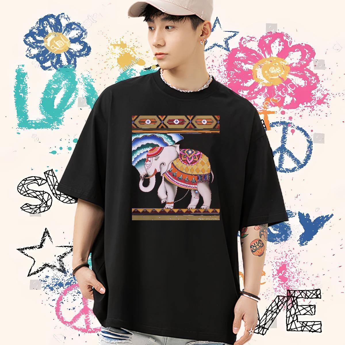 Custom T Shirt For Man 230g Cotton Elephant Anime Printing Street Clothings Breathable Short Sleeve Unisex Men Tshirts Skull