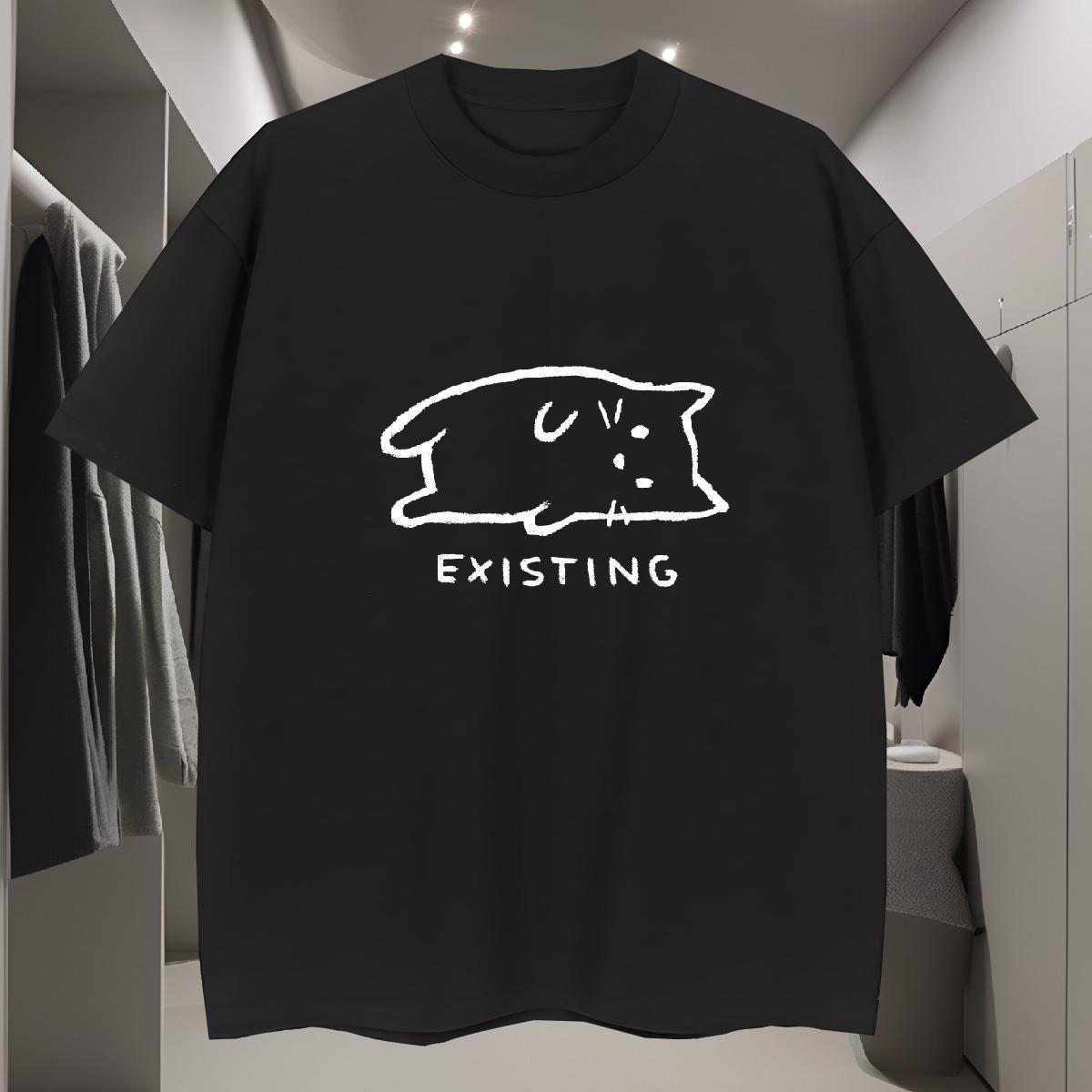 T shirt 230g Cotton cat Anime Printing Street Breathable Short Sleeve Black White Men Tees 2024 Designer Tee Shirt