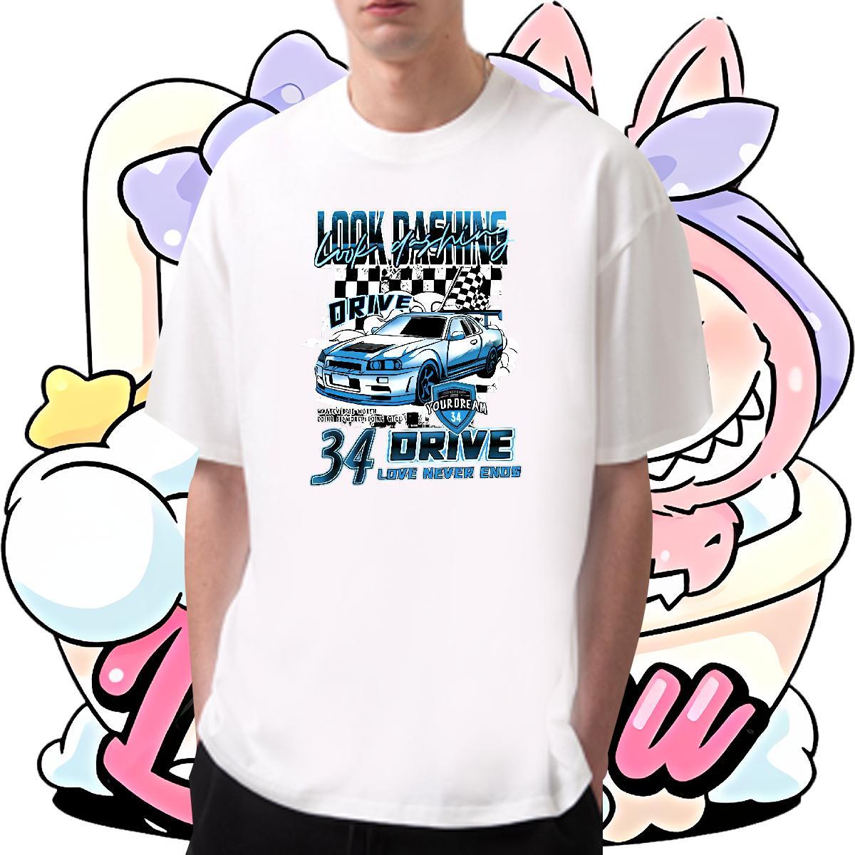 Free Shipping Men Tees 230g Pure Cotton Casual car Oversized 4XL Breathable Crew Neck Brand Man T Shirts Tops Shirt