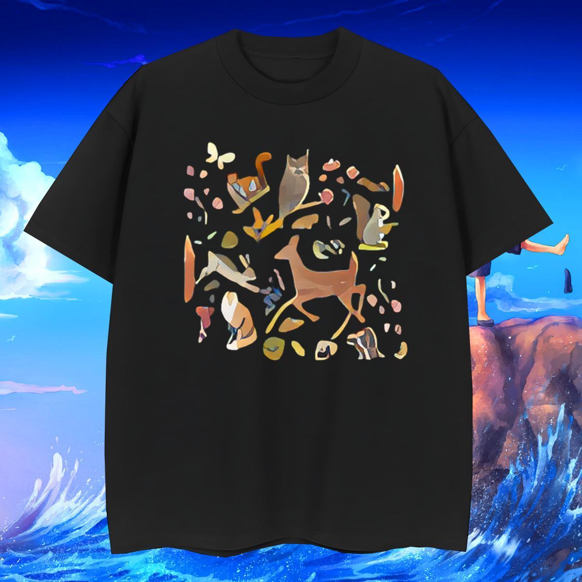 T Shirt For Man 100% Cotton 230g Deer Daily Outfit Breathable Short Sleeve Floral Print Men Tops Tees Fashion Design Comfortable Tee Shirt