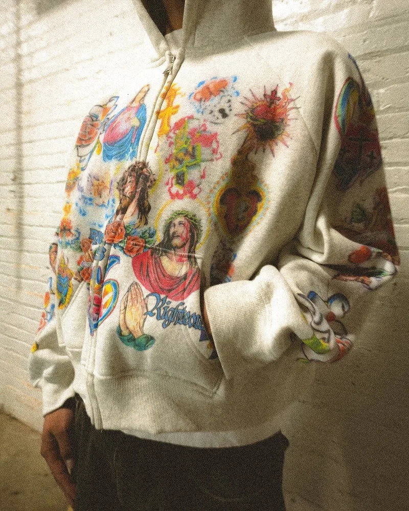 American retro gothic rock letter print pattern oversized hoodie mens fashion Harajuku loose versatile sweatshirt couple style 240806