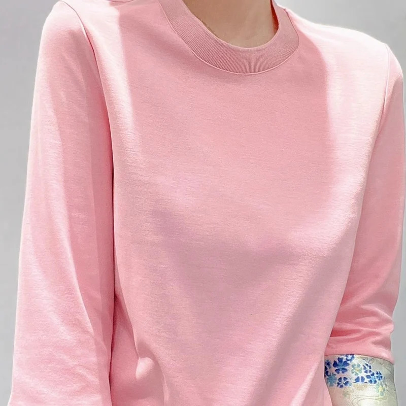Spring Autumn Vintage T-Shirts Women Round Neck Long Sleeve Fashion Pullovers Elegant Embroidered Pure Cotton Chic Tops 240806