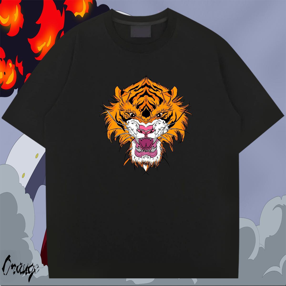 TOP Quality Tshirts 230g Pure Cotton Beach tiger Cartoon Printing L-4XL O Neck Short Sleeves Designer Mens T Shirts Clothes