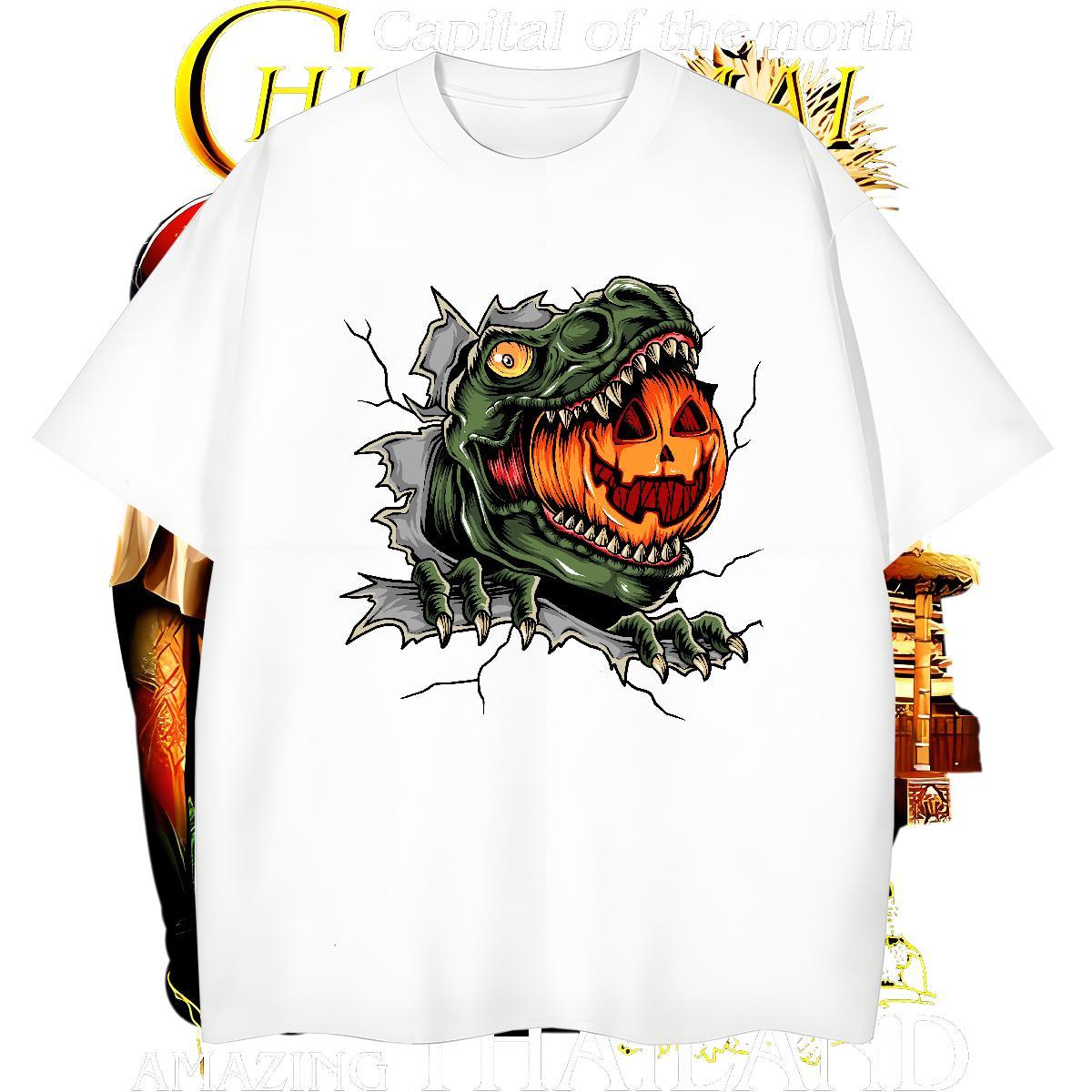 Comfortable Couples T Shirts 100% Cotton 230g Halloween T Shirt For Man Daily Wear O-Neck Short Sleeve Cartoon Print Stylist Tees