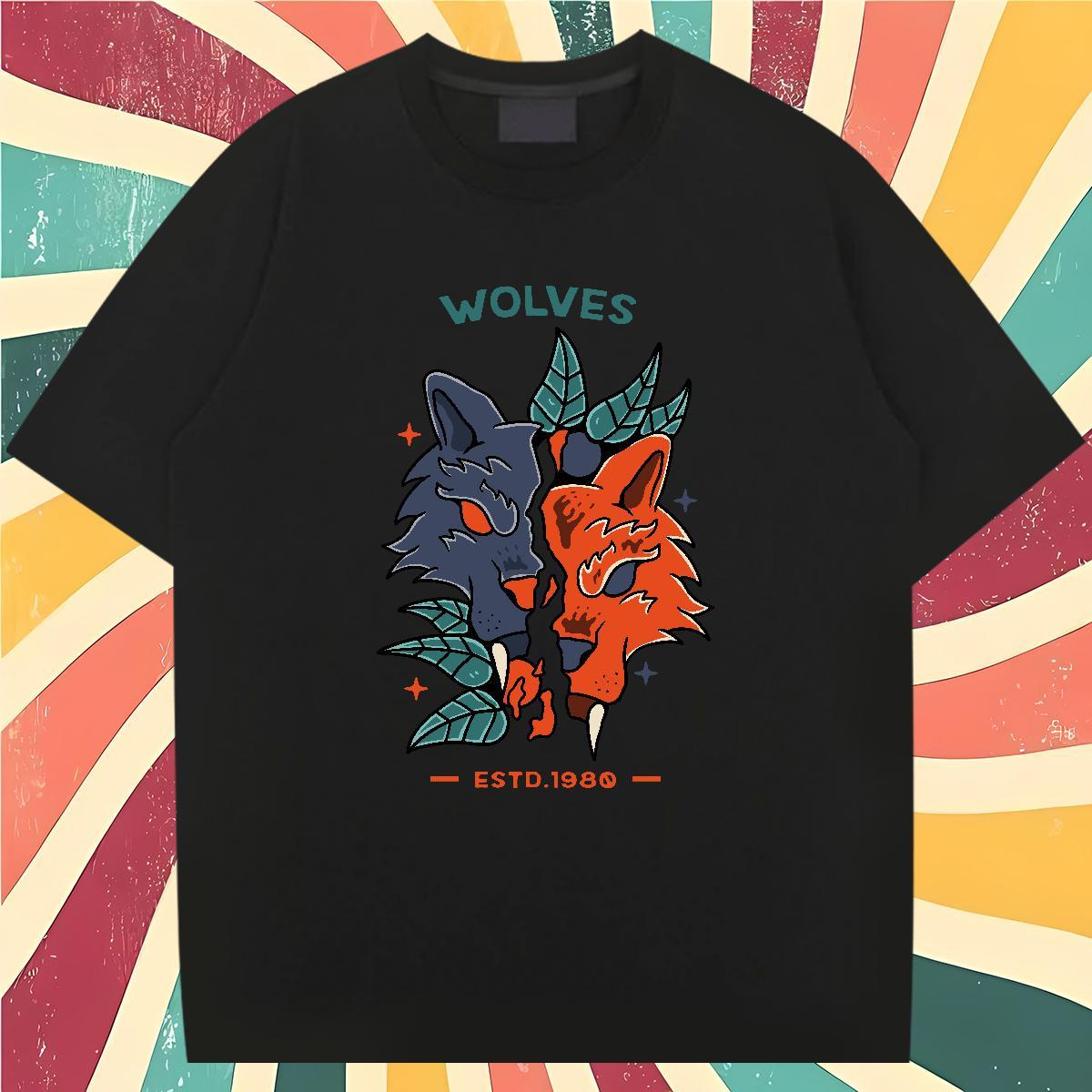 Fashion T-Shirts 100% Cotton 230g wolf Anime Printing Street Clothes Breathable Soft Designer Men Clothes T-Shirt Oversized