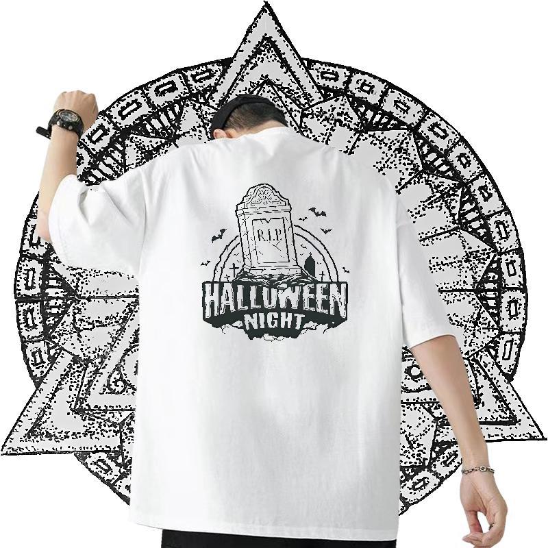 Fashion New Men T Shirts 230g Pure Cotton halloween Anime Printing Street Tops Crew Neck Loose Fit Men Tees DIY