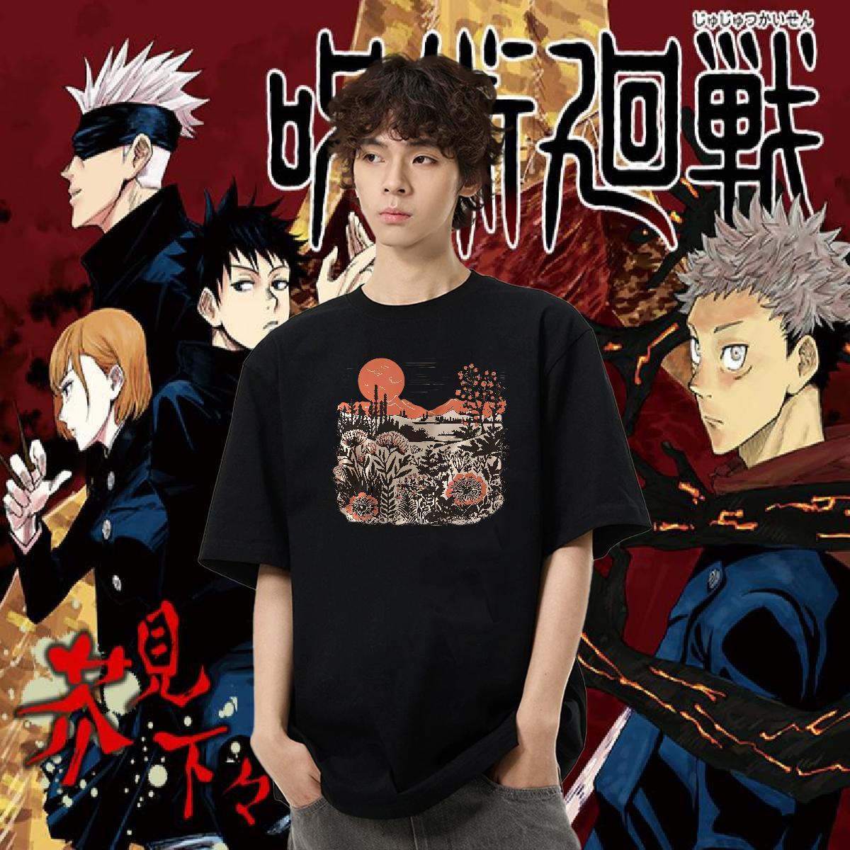 Fashion New T Shirt For Man 230g Pure Cotton tree Anime Printing Street Wear Breathable Short Sleeve Loose Tshirts DIY Logo Oversized