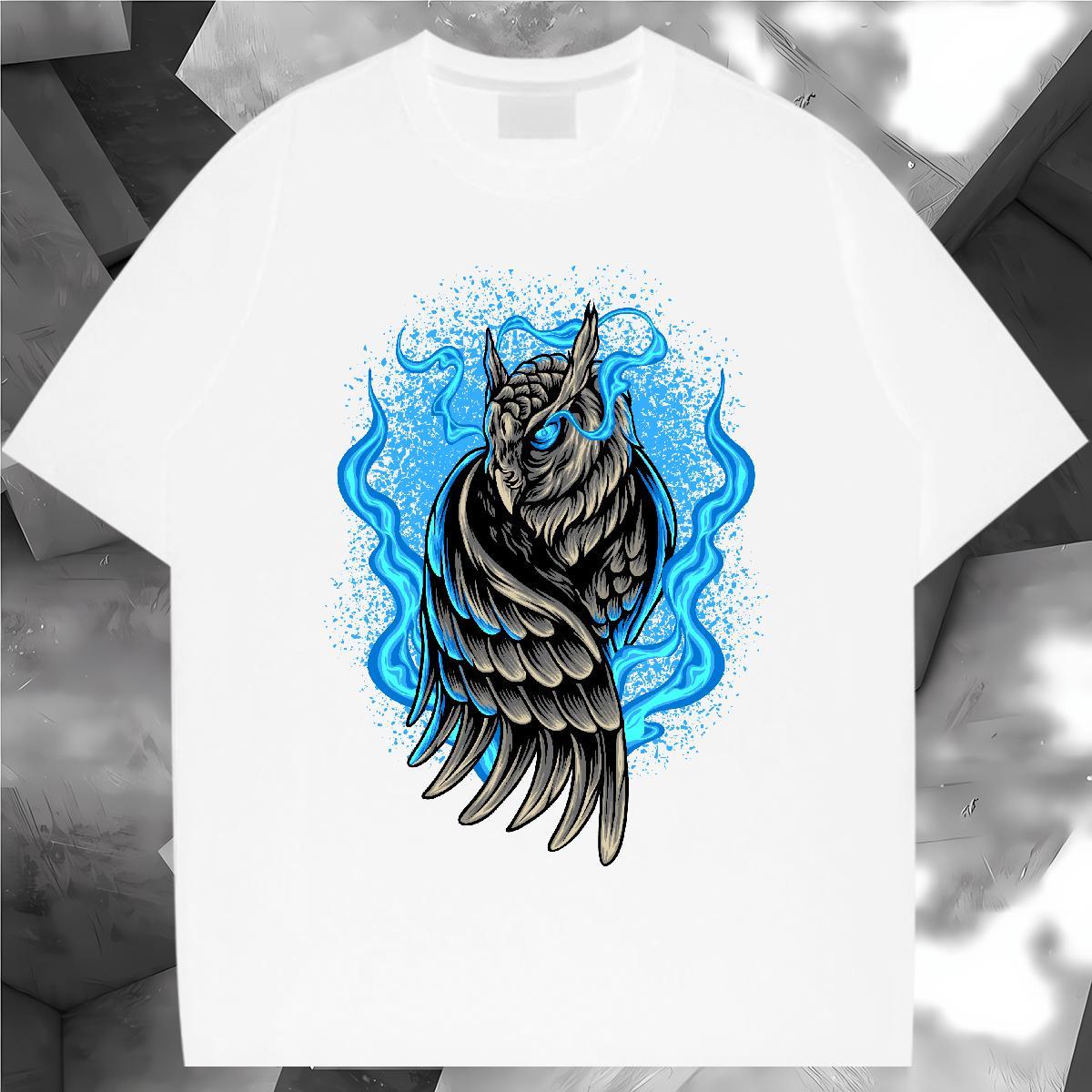 T-Shirts for Men 230g 100% Cotton eagle Home Outdoor Breathable Crew Neck Cartoon Print Men Clothes T-Shirt Classic Casual Wholesale Tee Shirt