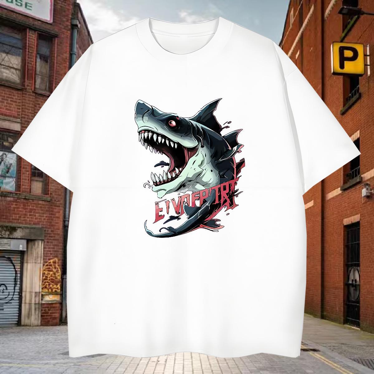 Cool Design Tshirts 230g 100% Cotton shark T-Shirts for Men Hip Hop Street Breathable Short Sleeve DIY New Arrival Tees