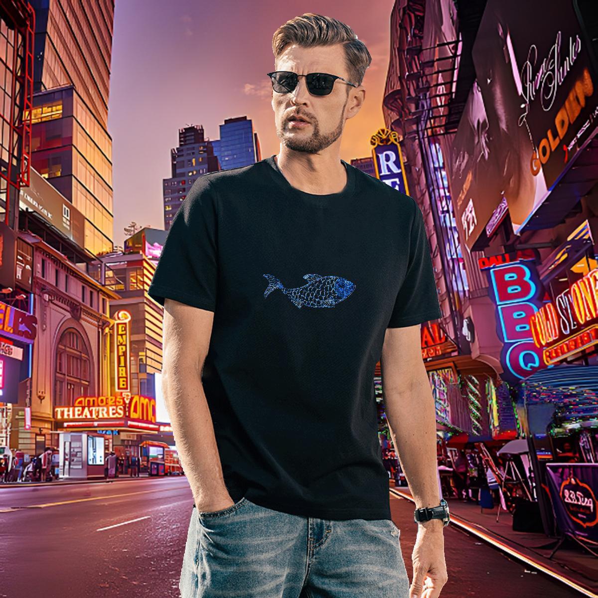Popular Mens Tshirts 230g 100% Cotton fish Mens T Shirts Anime Printing Street O Neck Short Sleeves Custom Printed 2024 Summer Tees Shirts