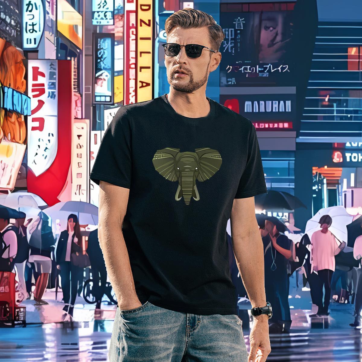 T-Shirts 100% Cotton 230g Elephant Daily Wear O-Neck Short Sleeve Custom Print Oversized Couples T Shirts Factory Direct Classic Tops