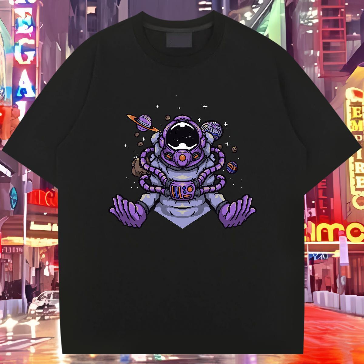 T shirt 100% Cotton 230g universe Hip Hop Street Crew Neck Breathable Floral Print Tshirts Brand Comfortable Tops Tees