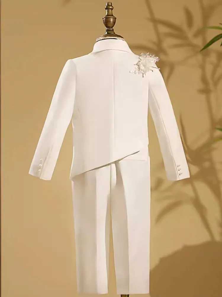 Suits 2024 New Childrens Host Performance Suit Beads Design Kids Wedding Birthday Party Evening Gown Boys Catwalk Blazer Sets A3382