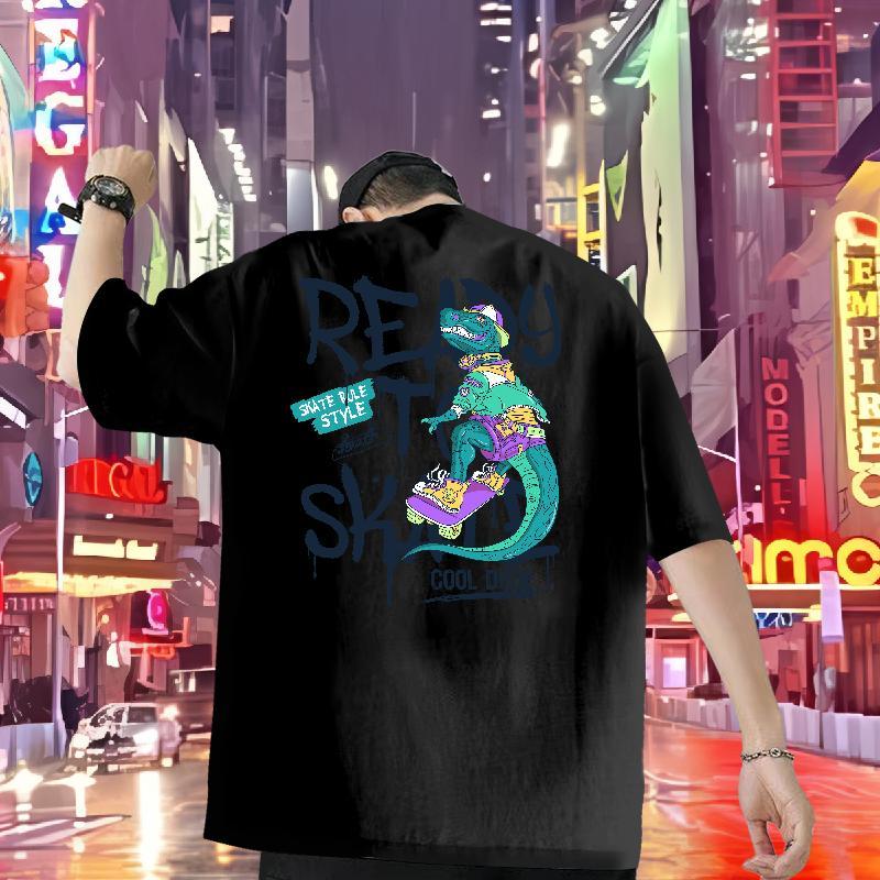Classic Casual T shirt 230g 100% Cotton dinosaur Beach Tshirts Short Sleeve O-Neck Designer Mens Tshirts Anime