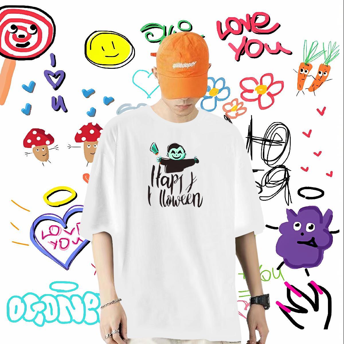 Custom Men T Shirts 230g Cotton halloween Street Casual Tops Tees Short Sleeve O-Neck Unisex Men Tshirts Cartoon Printing L-4XL