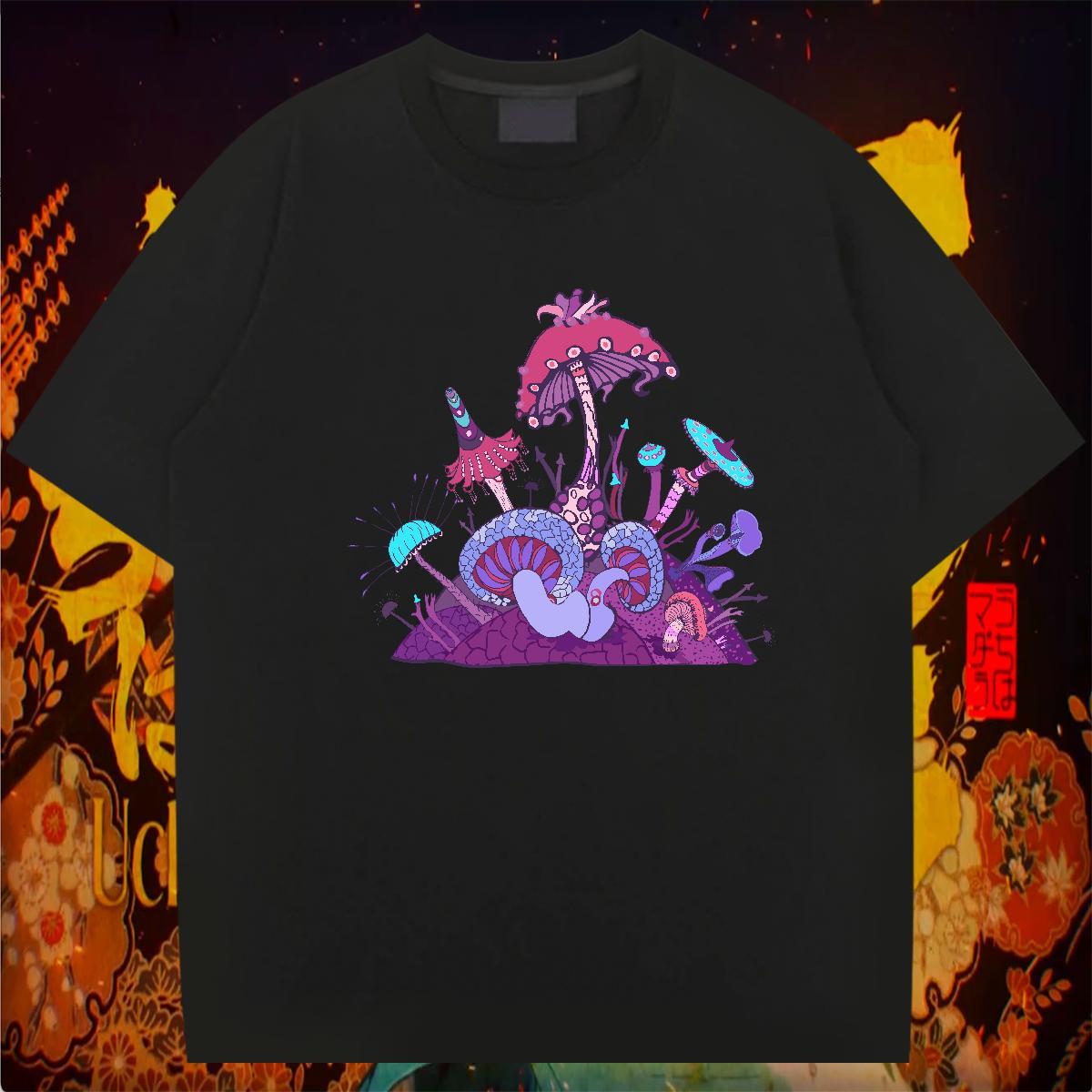 T Shirts Men 230g Cotton mushroom Casual O Neck Short Sleeves Custom Anime Couples T Shirts Fashion High Quality Tees