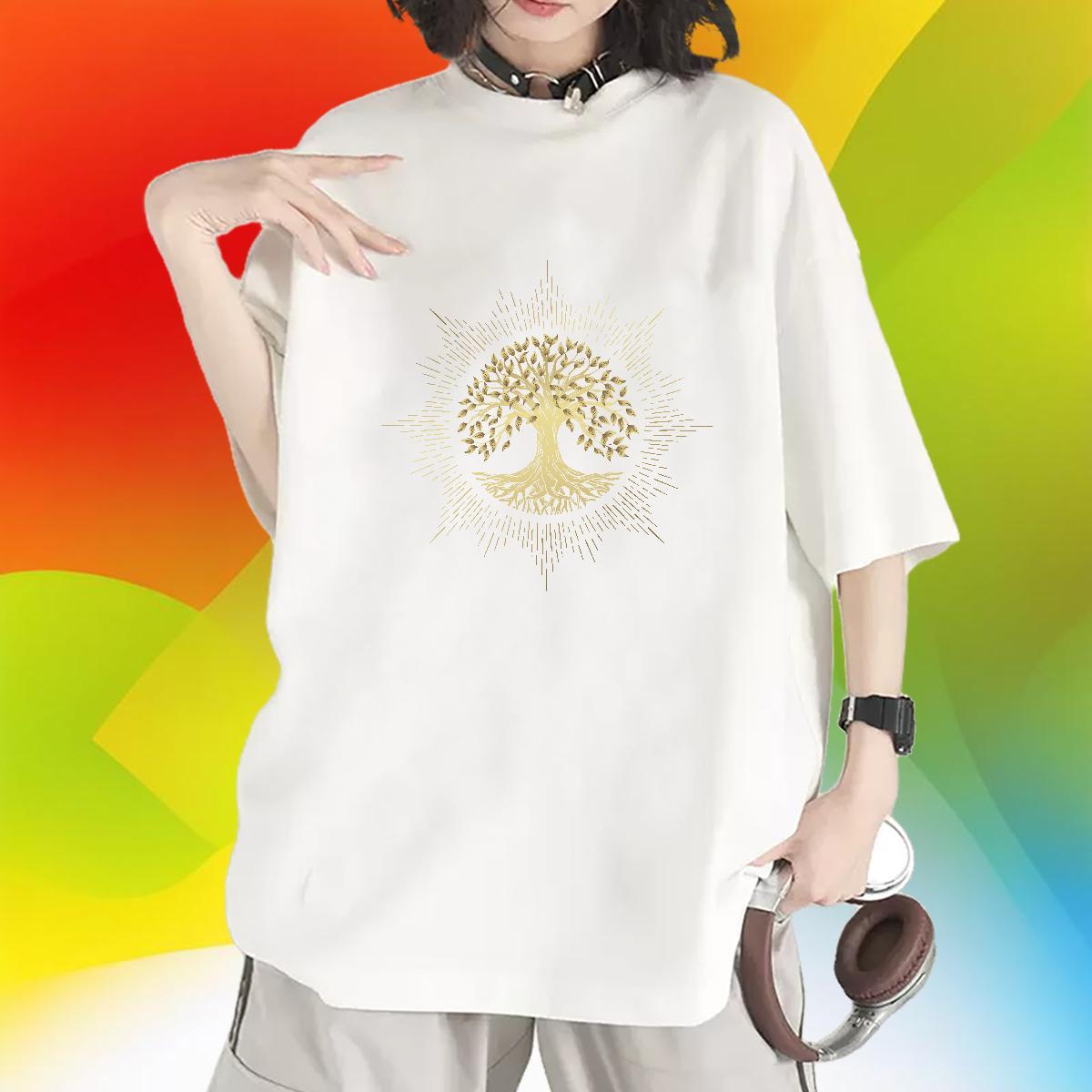 Loose Womens T Shirts Round Neck Short Sleeve Women Tshirts Skull tree Daily Outfit 100% Cotton 230g 2024 Top Shirts