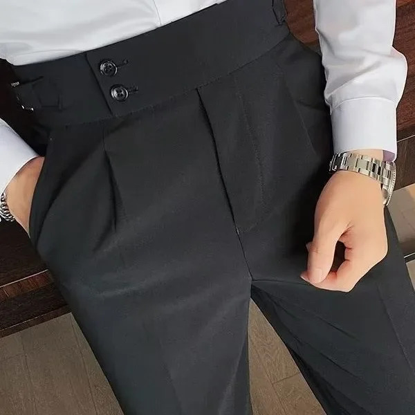 Highwaisted Slimfit Vintage Solid Color Straightleg Trousers For Men Autumn Business Casual Long Pants 240806