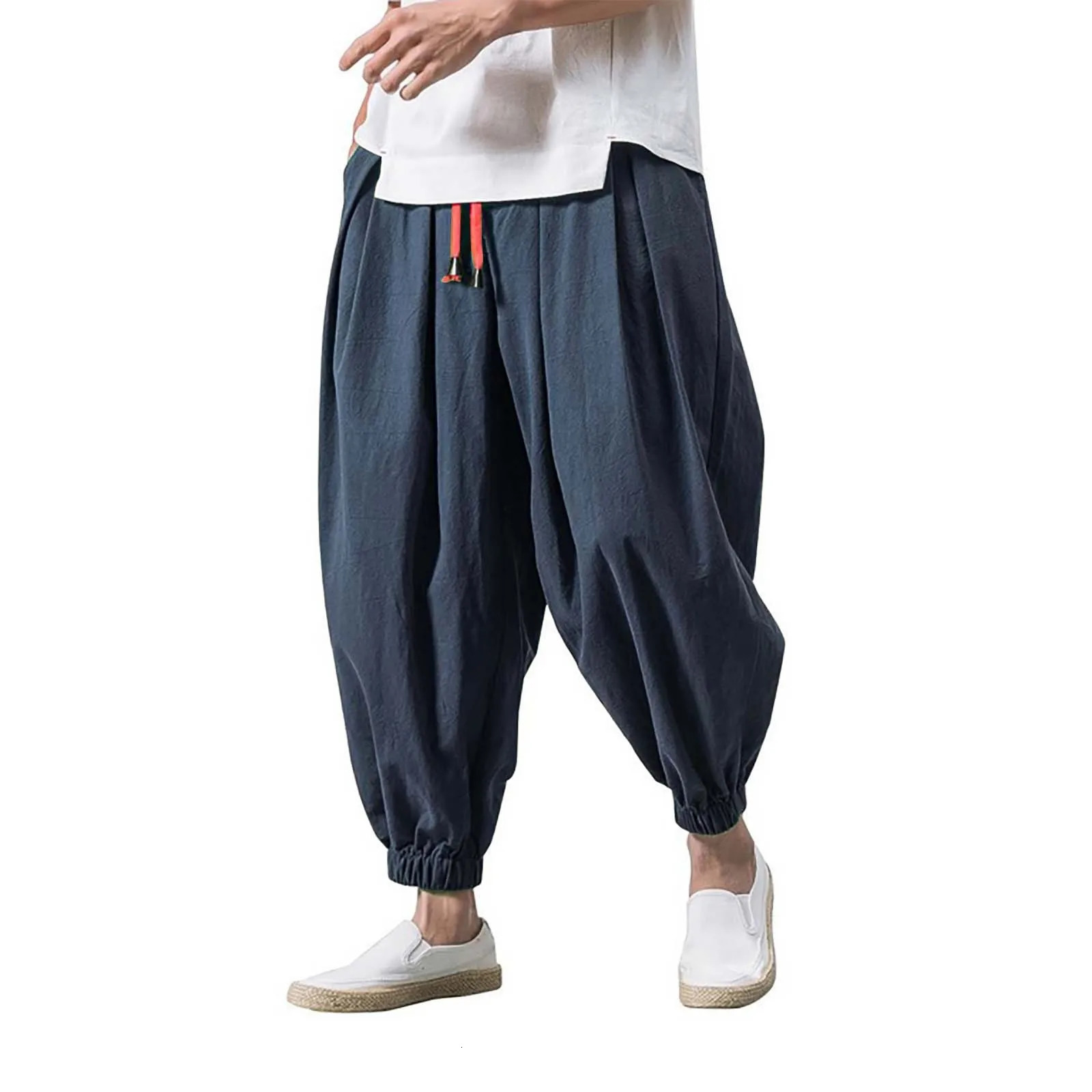 Loose Casual Wide Sweatpants Male Cargo Pants Elasticated Solid Summer Fitness Baggy Streetwear Pantalones 240806