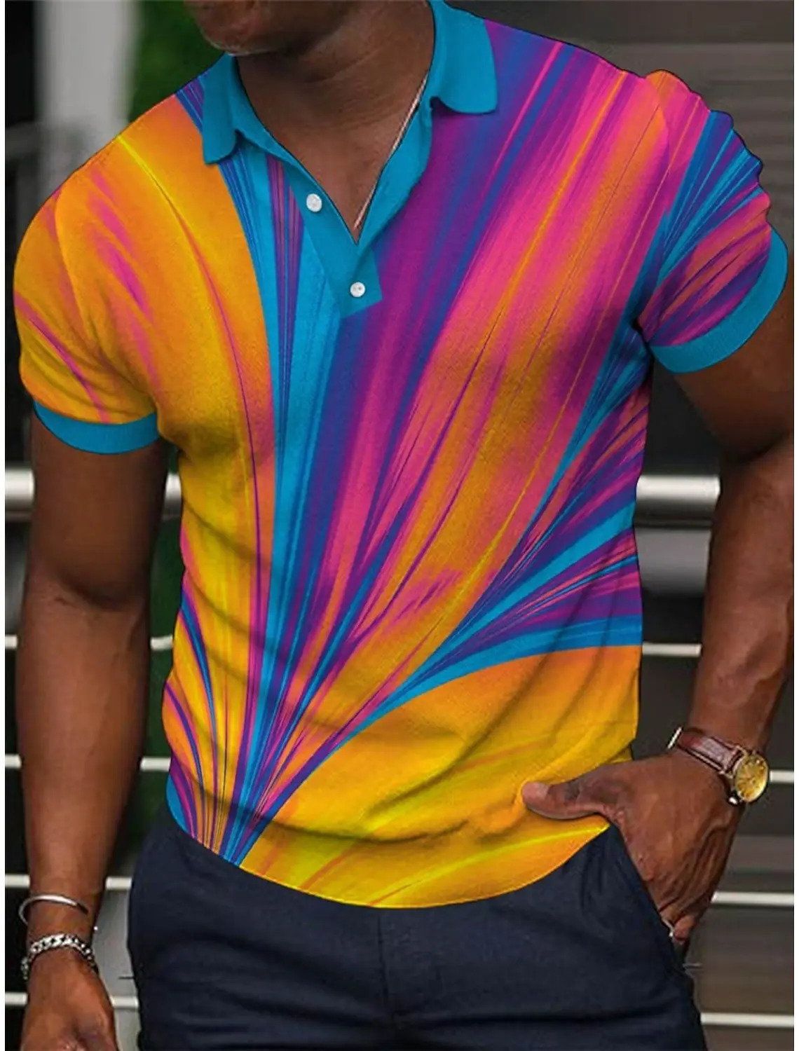 Mens Polo Shirt Golf Shirt Optical Illusion Graphic Print Geometry TurndownOutdoor Street Short Sleeves Button-Down Print Polos 240806