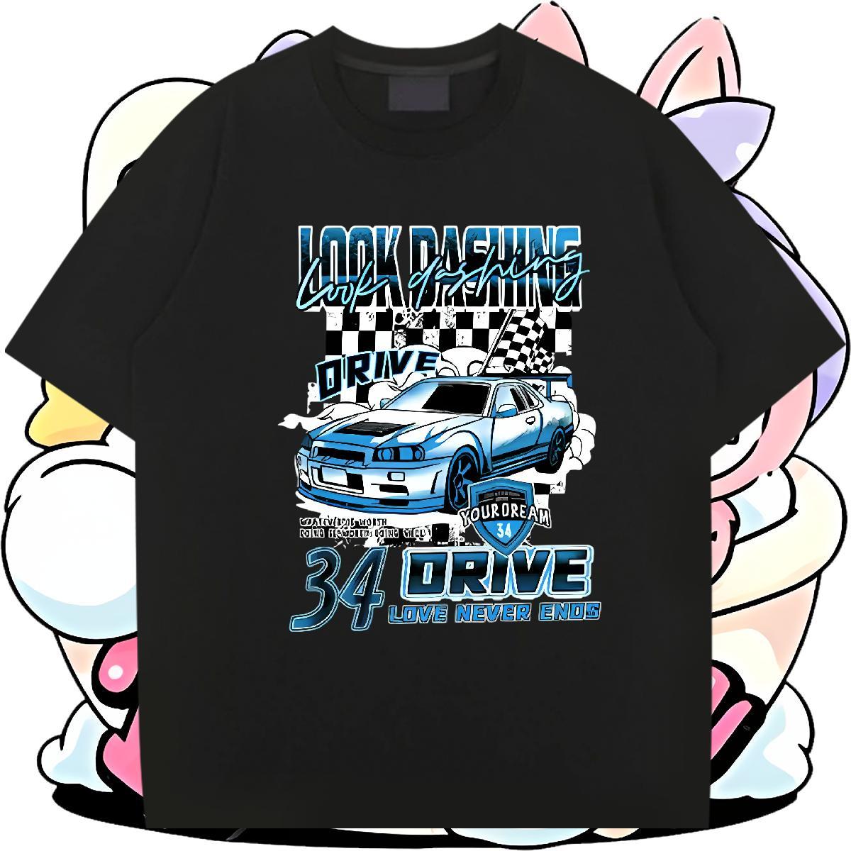 Free Shipping Men Tees 230g Pure Cotton Casual car Oversized 4XL Breathable Crew Neck Brand Man T Shirts Tops Shirt