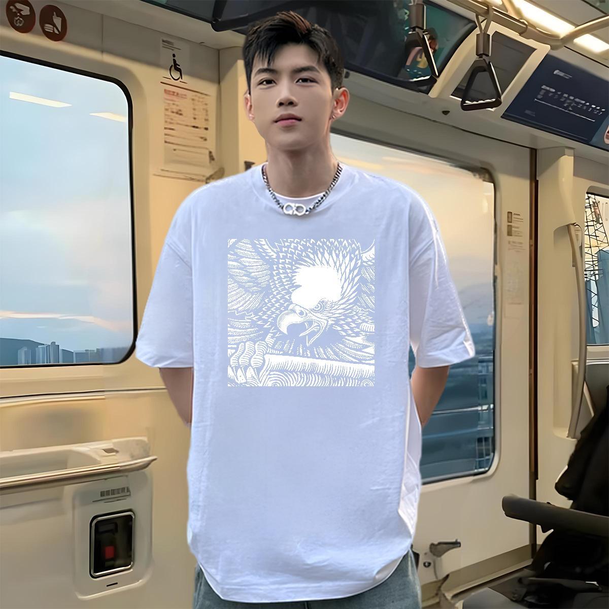 Fashion New T-Shirts for Men 230g 100% Cotton eagle Anime Printing Street Tops Crew Neck Breathable Free Shipping Men Tops Tees White Plus Size