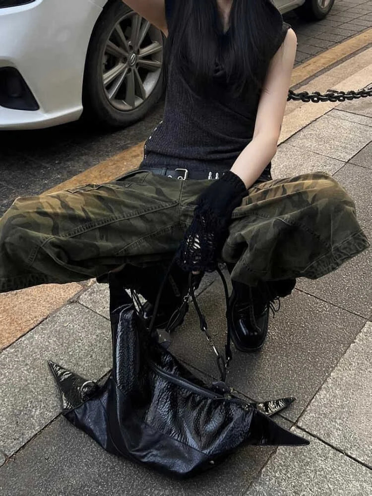 Summer Women American Vintage Japanese 2000s Camo Jorts Jean Shorts Knee Length Denim Pants Y2k Streetwear Harajuku Punk Baggy 240806