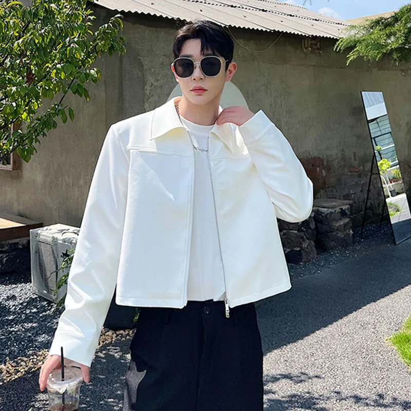 IEFB Trend Mens Jacket Korean Fashion Double Zipper Short Coat Fashion Solid Color Collar Mens Top 9A6760240806