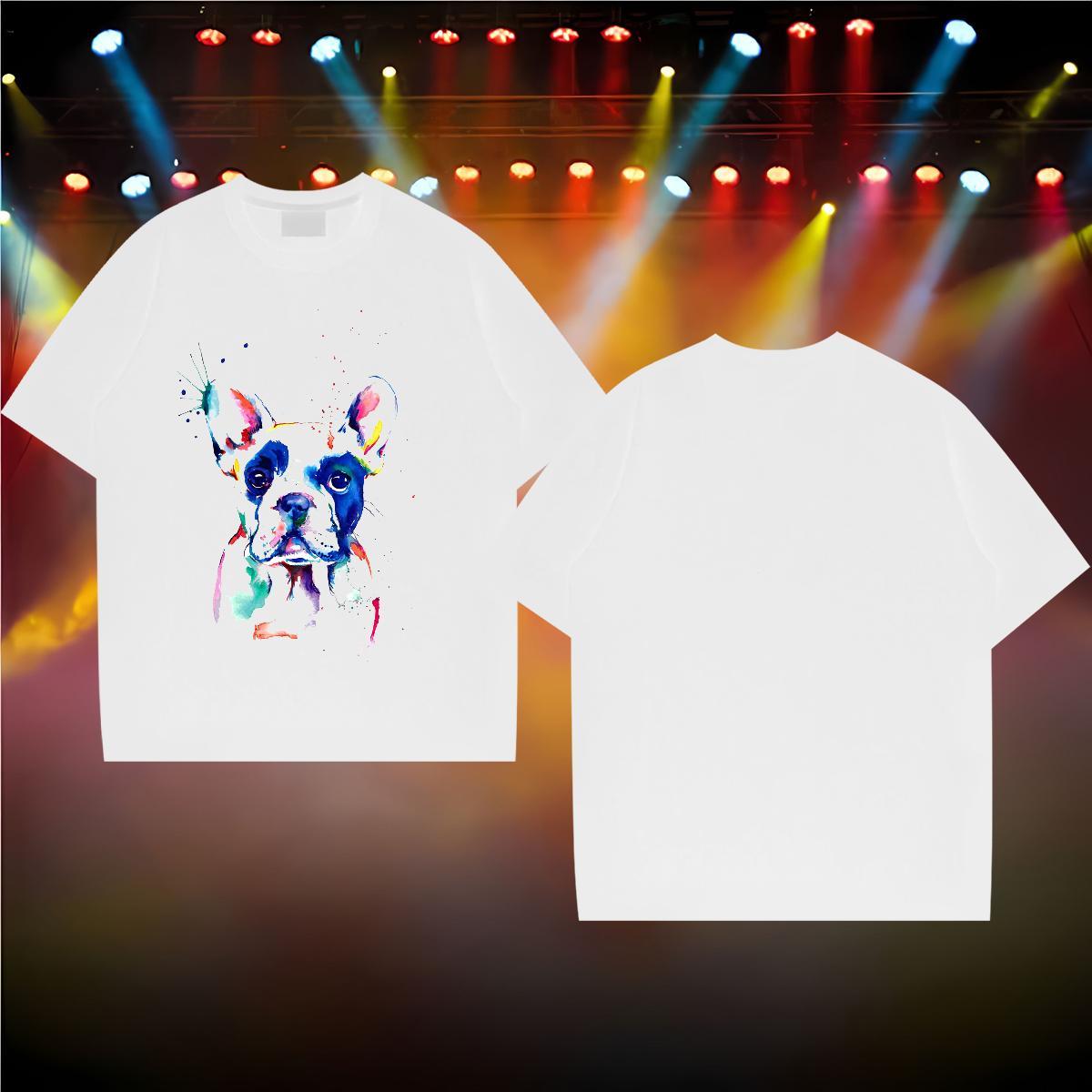 New T-Shirts for Men 230g Cotton coloful dog Spring Summer Tshirts O Neck Short Sleeves Loose Men Tops Tees Oversized