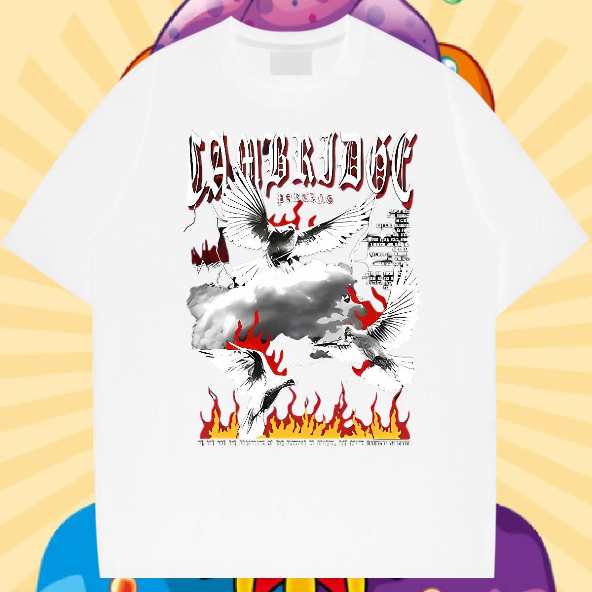 Classic Casual T Shirt For Man 230g Cotton eagle Spring Summer Tshirts Crew Neck Loose Men Tees Custom Cartoon