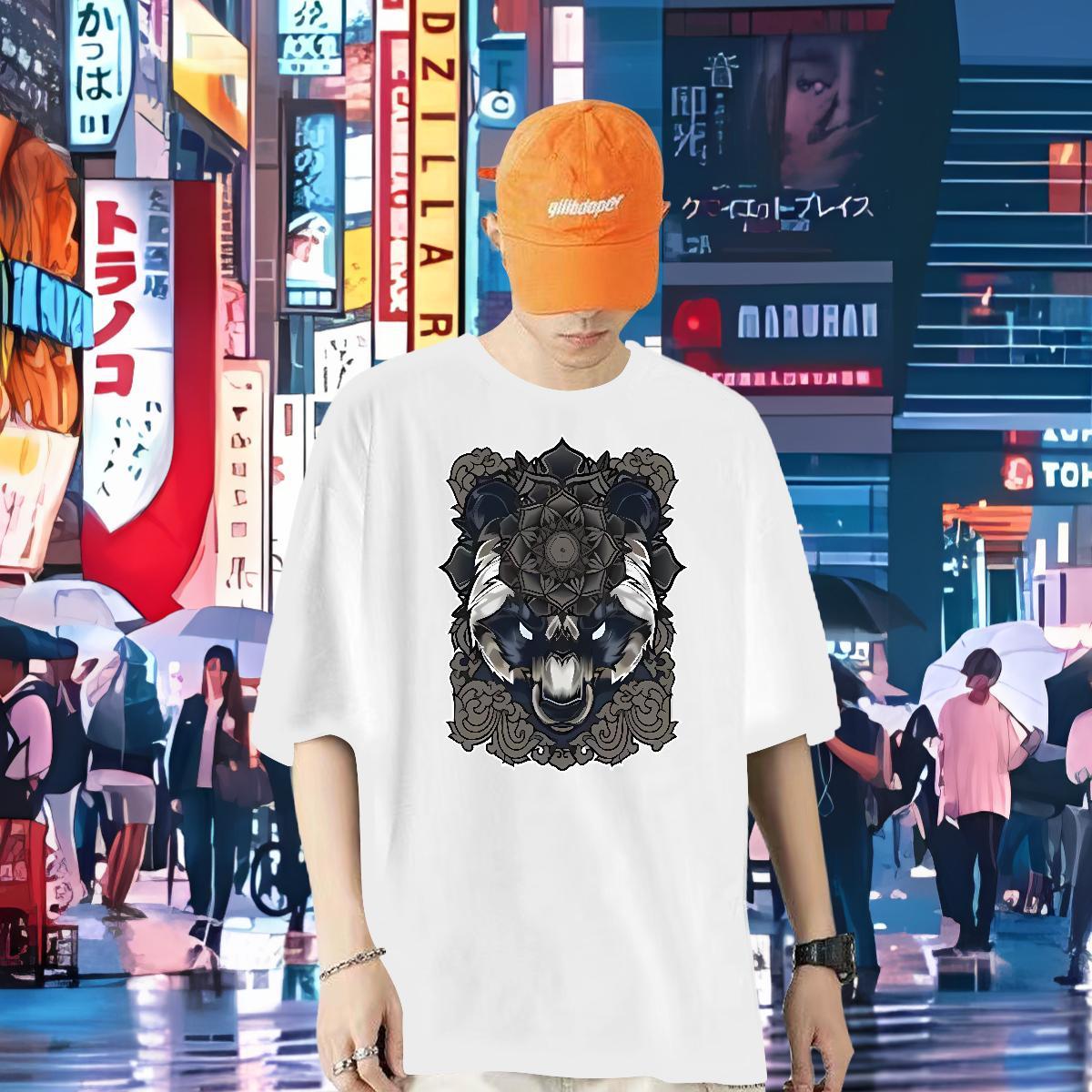 2024 New T Shirts Men 230g 100% Cotton wolf Daily Wear Top Tees O Neck Short Sleeves Classic Mens Tshirts Custom Anime