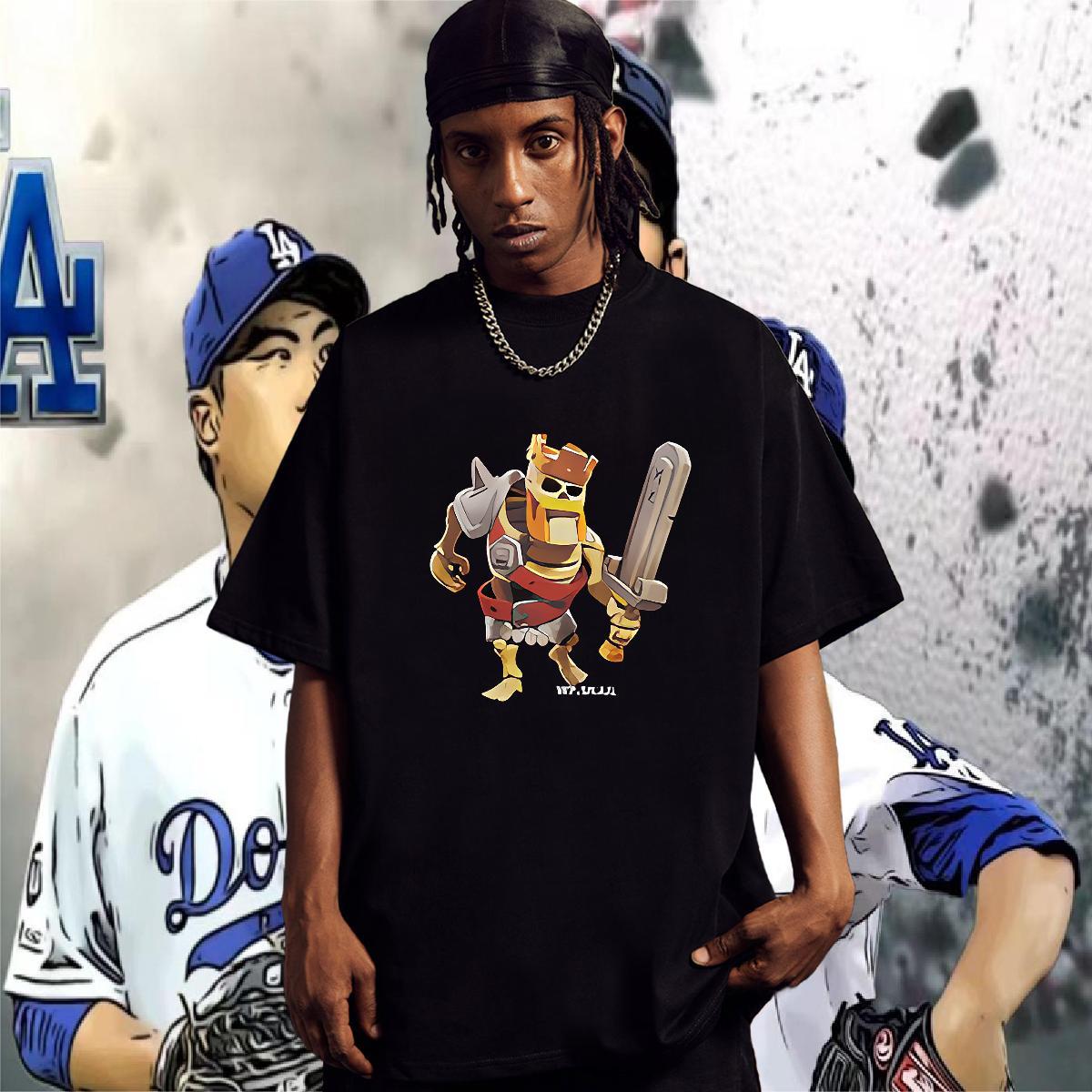 T Shirts Men 100% Cotton 230g comic Sports Casual Breathable Floral Print Men Tshirts 2024 Summer Unisex Tops Shirt