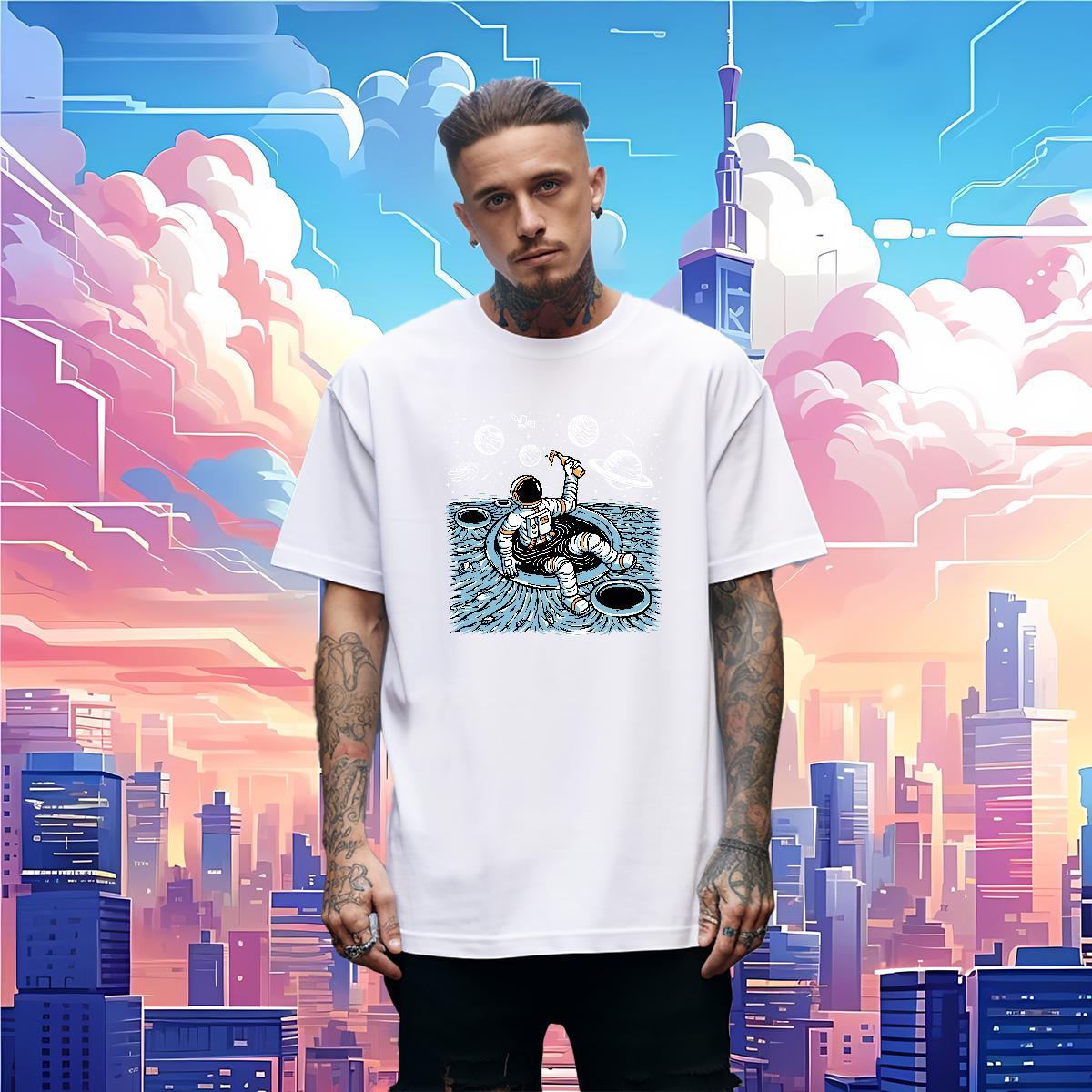 T-Shirts for Men 100% Cotton 230g planet Street Breathable DIY Anime Tshirts New Arrival Soft Wear