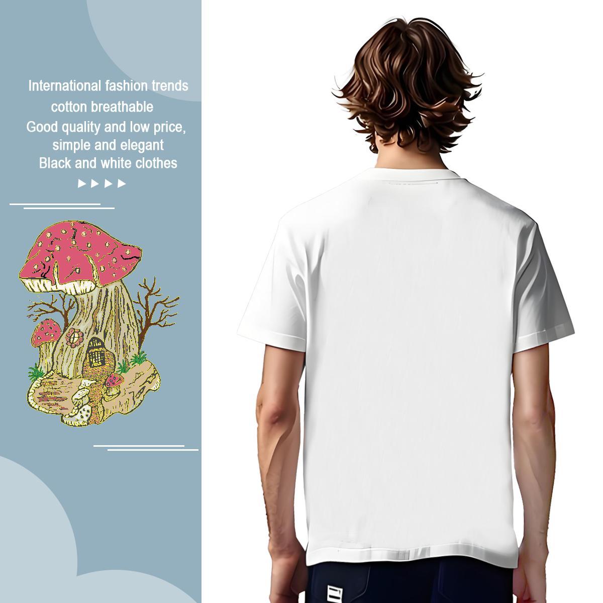 T Shirts Men 230g Pure Cotton mushroom High Street Hip Hop Breathable Soft Oversized 4XL Tshirts New Designer Tees Shirts