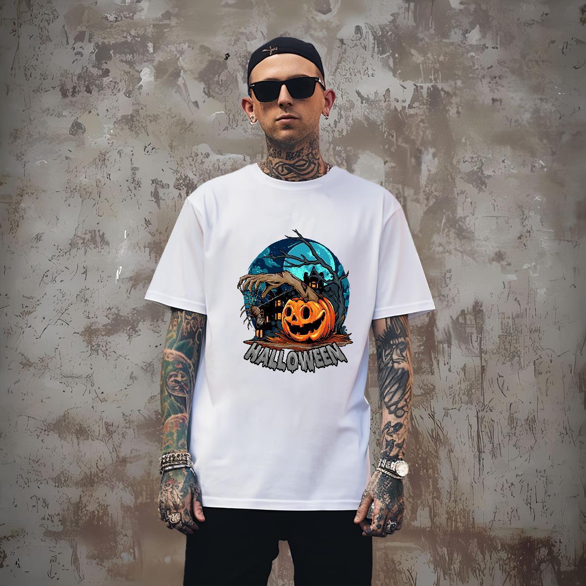 T Shirts Men 230g Cotton Halloween Daily Outfit Breathable Short Sleeve Custom Printing Men Tees New Loose Tops Tees
