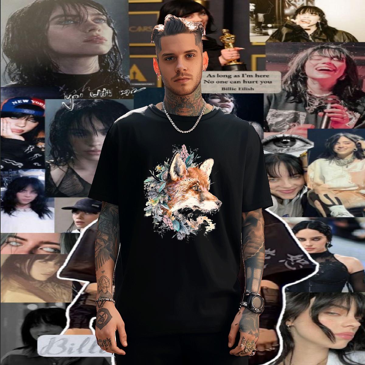 Stylist T Shirts Men 230g Cotton fox Daily Outfit Top Tees Breathable Crew Neck Comfortable Tshirt for Man Woman DIY Anime