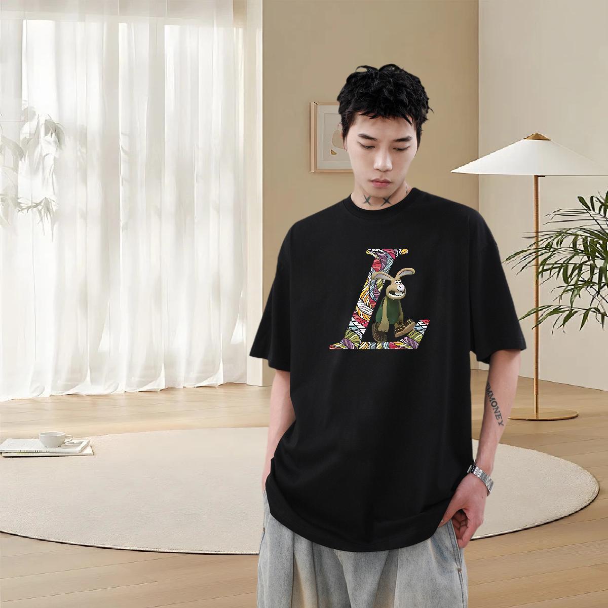 Loose Men Tshirts 230g Cotton Beach rabbit Black White Crew Neck 2024 Mens T Shirts Tops Shirt